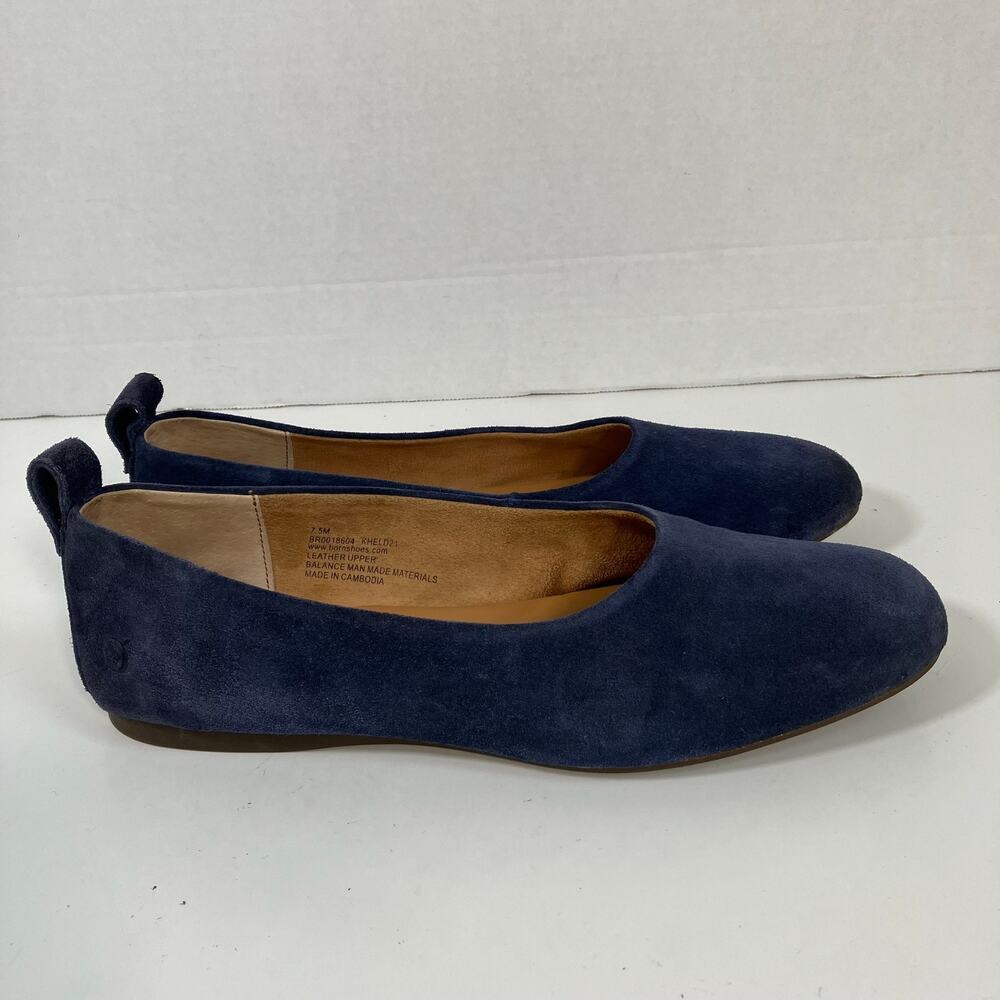 Born Beca Sz 7.5 Suede Slip-On Ballet Flats Blue Comfy Padded Insole - Picture 9 of 16
